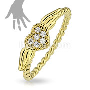 Heart Wing Multi-Pave Gems Brass With Gold IP Plated Mid-Ring/Toe-Ring