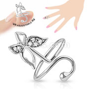 Butterfly Multi-Pave Gems Adjustable Rhodium Plated Brass Nail Ring