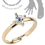 Single Pronged Square CZ Adjustable Brass Mid-Ring/Toe Ring