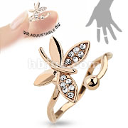 Butterfly Multi-Pave Gems Adjustable Rose Gold Plated Brass Mid-Ring