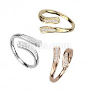 Multi-Paved CZ  Adjustable Rhodium Plated Brass Overlap Mid-Ring/Toe-Ring