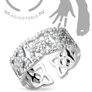 Adjustable Toe Ring/Mid Ring Micro Pave CZ Flowers