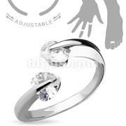 Adjustable Toe Ring/Mid Ring Tension Set Heart CZs