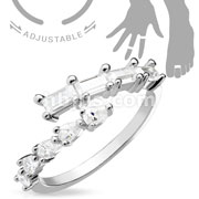 Adjustable Toe Ring/Mid Ring Pear CZs and Princess Cut CZs Crossing