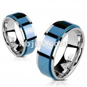 Spinning Center Blue IP 316L Stainless Steel2 Tone Double Layered Ring 