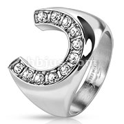 Stainless Steel Horseshoe with Gemmed Rim Cast Ring