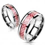 Stainless Steel Pink Carbon Fiber Inlay Band Ring
