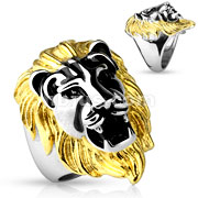 Gold Tone Lion Head Cast Ring 316L Stainless Steel