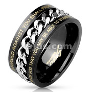 Center Chain with Words Black IP Stainless Steel Ring