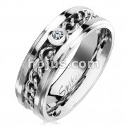 CZ Set Chain Inlay Stepped Edges Stainless Steel Rings