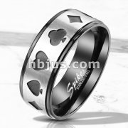 Steel Poker Card Shape Cut Out Center Two Tone Black Stainless Steel Rings
