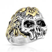 Two Tone Skull with Masonic Emblem Stainless Steel Ring