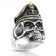 Two Tone Smoking Pirate Skull with Hat Stainless Steel Ring