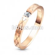 Floral Filigree Etched Tension Set CZ Rose Gold IP Stainless Steel Ring