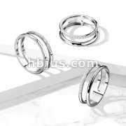 CZ Paved Line Double Stainless Steel Ring