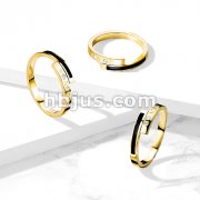 Coiled Roman Numerals CZ Set and Black Enamel Ends Gold IP Stainless Steel Ring
