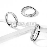 Deep Diagonal Cuts Sand Blasted Sparkle Finish Dome Band Stainless Steel Ring