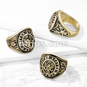 US Army Seal with Eagle and US Army Flag Sides Gold IP Stainless Steel Ring