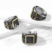 Black CZ Paved Gold Square Stainless Steel Ring