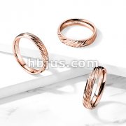 Diagonal Deep Cuts Dome Band Rose Gold IP Stainless Steel Ring