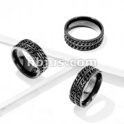 Black IP Double Chain Stainless Steel Spinner Ring