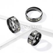 Gold Heart Beat Inlaid Center Black PVD Over 316L Stainless SteelBand Rings