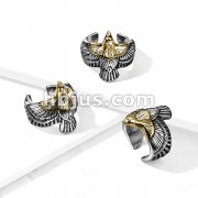 Gold Headed Stainless Steel Eagle Ring