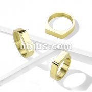 Flat Square Bar Top Gold PVD Over 316L Stainless Steel Rings