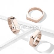 Flat Square Bar Top Rose Gold PVD Over 316L Stainless Steel Rings