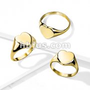 Flat Heart Top Gold PVD Over 316L Stainless Steel Ring
