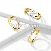 Pave CZ Criss Cross X Gold PVD Stainless Steel Ring