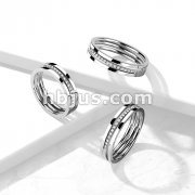 Triple Line Middle CZ Pave Slant Stainless Steel Ring