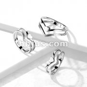 Double Chevron with Heart and Sand Blast Front Stainless Steel Ring