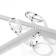 H Center with Double CZ Line Stainless Steel Ring
