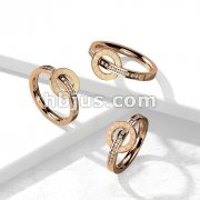 Roman Numeral Circle with Single Lined CZ Rose Gold Stainless Steel  Ring