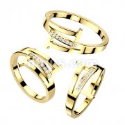 Triple Line With Center Pave CZ's Gold PVD Stainless Steel Ring