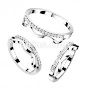Pave CZ With Wavey Line Stainless Steel Ring