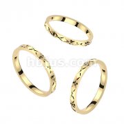 Criss Cross Grooved Gold Stainless Steel Band Ring