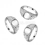 Oval Engravable Top With Floral Engrave 316L Stainless Steel Ring