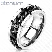 Solid Titanium Ring with Black IP Chain Inlay