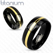Two Tone Gold Line Center Black IP Titanium Couple Ring