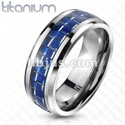 Solid Titanium Blue Carbon Fiber Inlay Band Ring