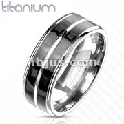Carbon Fiber Inlay with Slit Center Band Ring Solid Titanium 