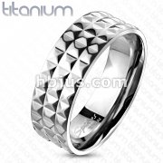 Solid Titanium Pyramid Spikes Wide Band Ring