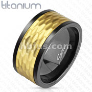 Black and Gold IP Hammered Spinner Solid Titanium Ring