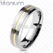 Gold IP Grooved Centered Line Solid Titanium Ring