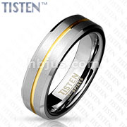Flat Matte and Gold IP Striped Groove on Center with Beveled Edge Tisten Ring  