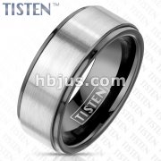 Brushed Center and PVD Black Stepped Edges and Inside Tungsten Titanium Alloy TISTEN Rings