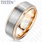 Brushed Center and PVD Rose Gold Stepped Edges and Inside Tungsten Titanium Alloy TISTEN Rings
