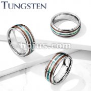 Abalone Center and Wood Inlays Dome Tungsten Carbide Rings